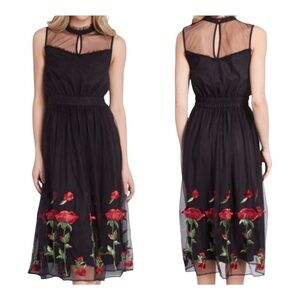 NWOT Splendid Wish Rose Black Mesh Tulle Embroidered Midi
Dress New Cocktail